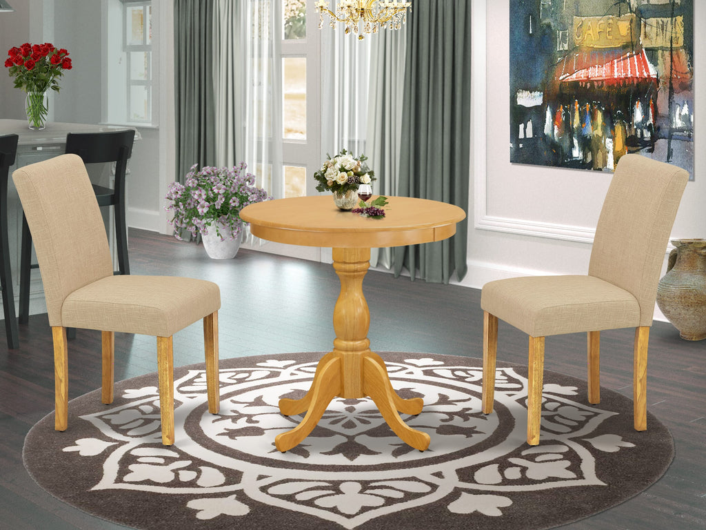 Dining Space Delight ESAB3-0VC-95 Stylish 3-Piece Set for Cozy Eateries with Round Pedestal Table & Elegant Parson Chairs