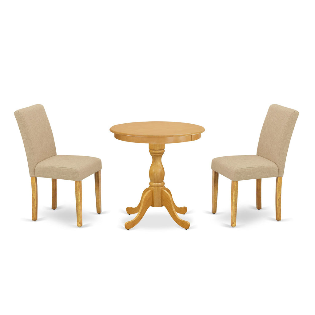 Dining Space Delight ESAB3-0VC-95 Stylish 3-Piece Set for Cozy Eateries with Round Pedestal Table & Elegant Parson Chairs