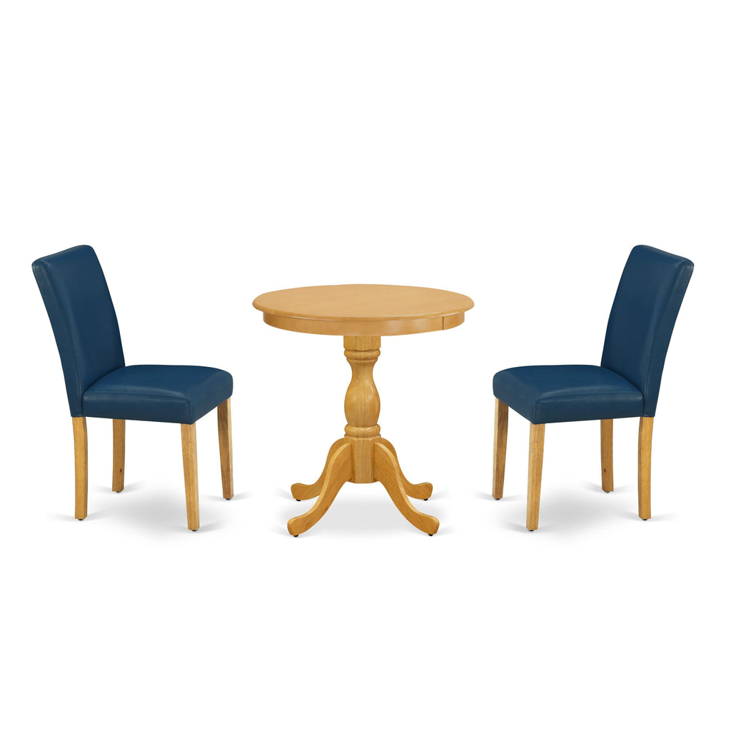 ESAB3-NV8-RC 3 Pc Circular Dining Set with Oak Table & Blue Faux Leather Chairs