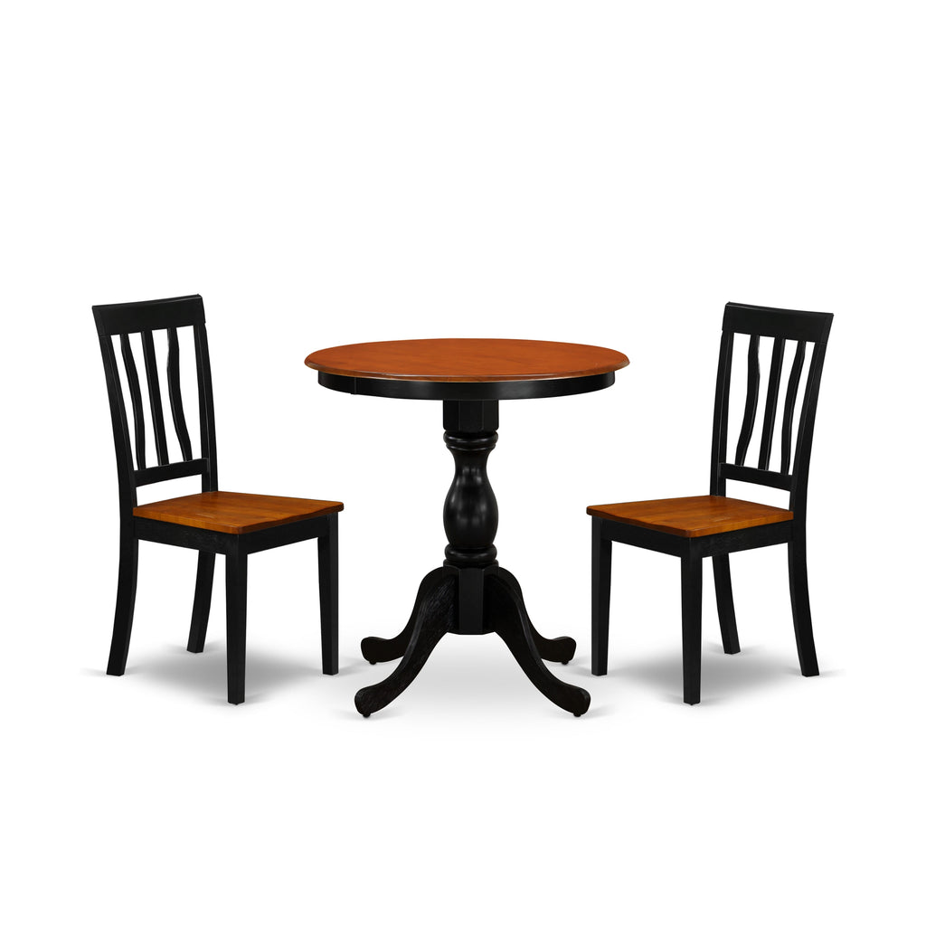 ESAN3-G1B-D 3-Piece Small Space Dining Ensemble with Pedestal Table and 2 Chairs, Black & Cherry