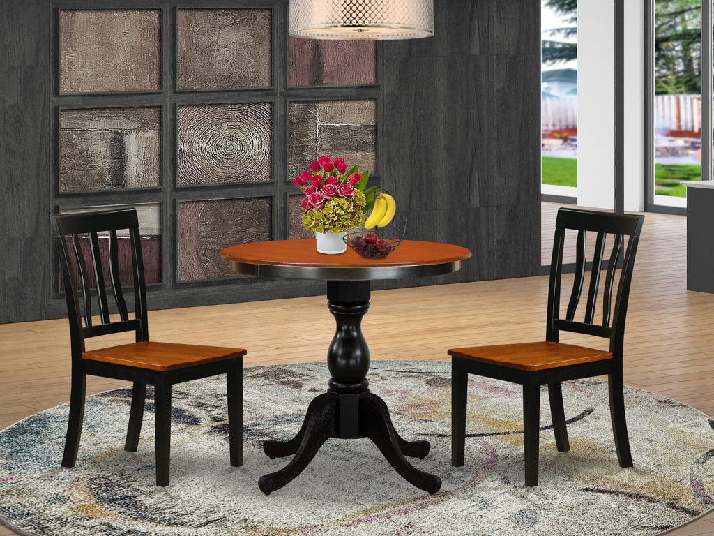 ESAN3-G1B-D 3-Piece Small Space Dining Ensemble with Pedestal Table and 2 Chairs, Black & Cherry