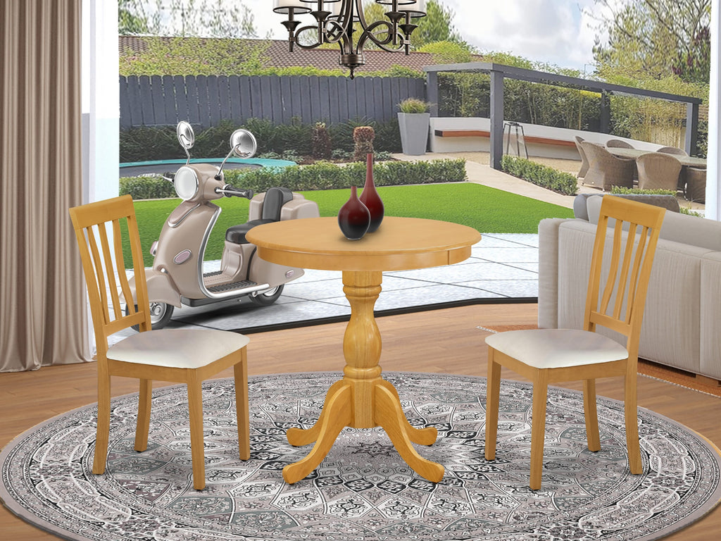 ESAN3-ZYR-KH Round Rustic Dining Set 3-Piece Table and 2 Faux Leather Chairs - Oak Finish
