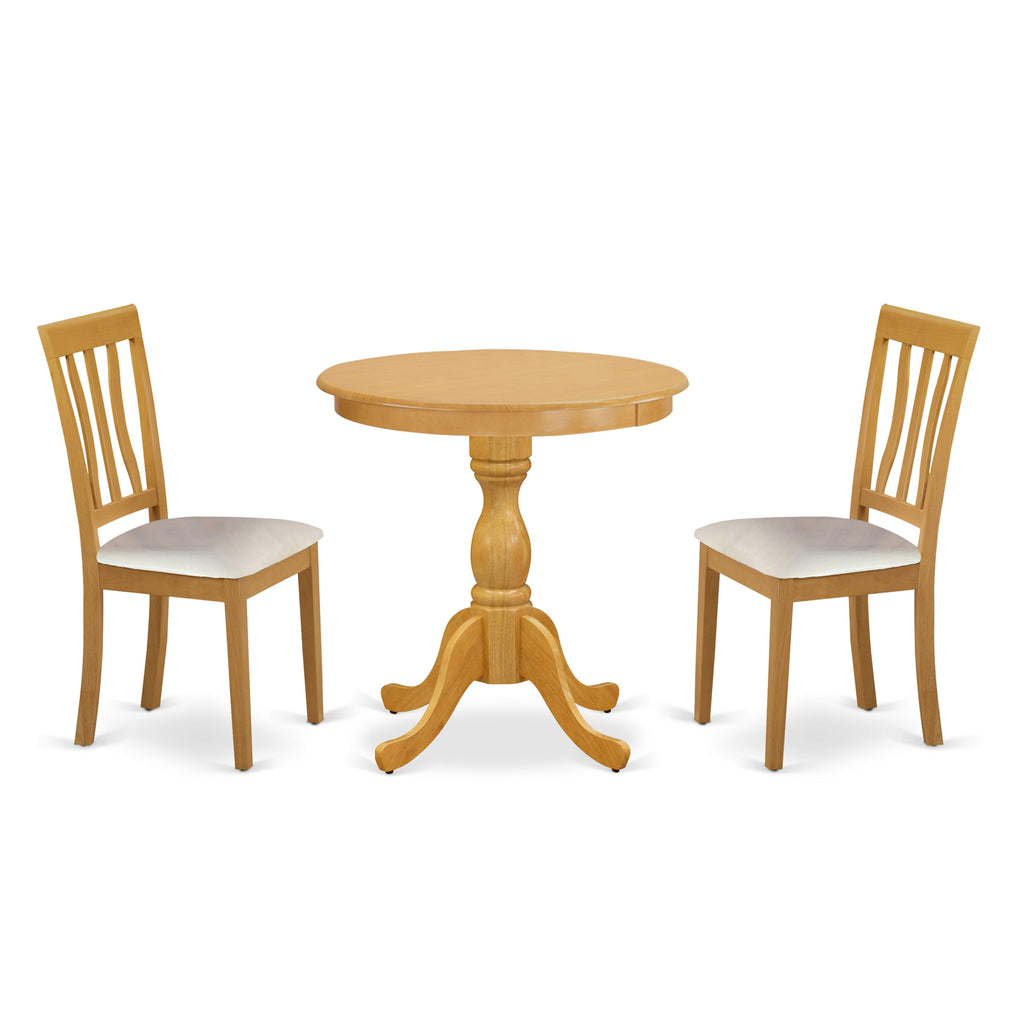 ESAN3-ZYR-KH Round Rustic Dining Set 3-Piece Table and 2 Faux Leather Chairs - Oak Finish