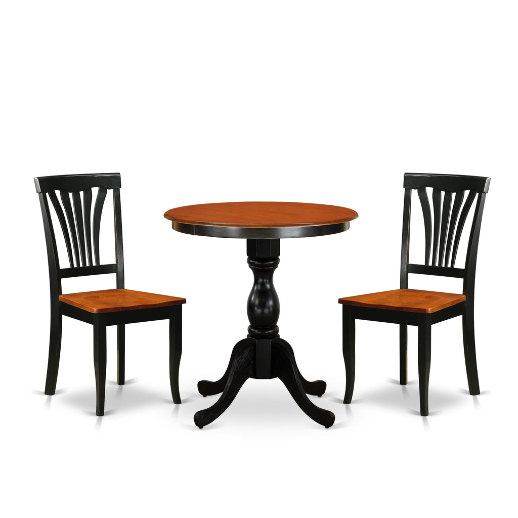 ESAV3-ZTJ-6 3-Piece Round Dining Set with Pedestal Table & 2 Chairs – Black and Cherry Finish, 30