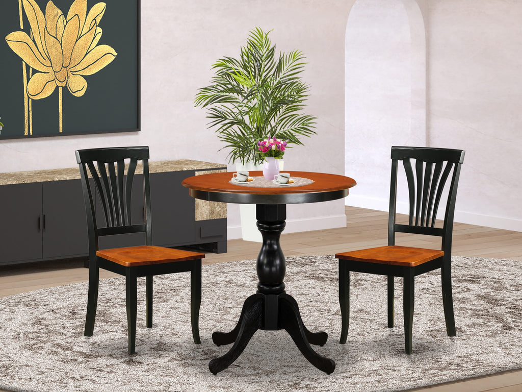 ESAV3-ZTJ-6 3-Piece Round Dining Set with Pedestal Table & 2 Chairs – Black and Cherry Finish, 30