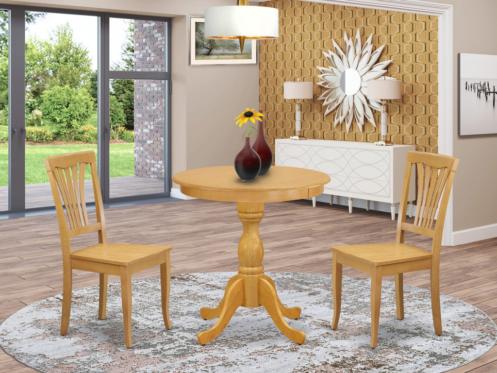 ESAV3-S1S-8 3-Piece Round Pedestal Table Set with Matching Oak Chairs for Dining
