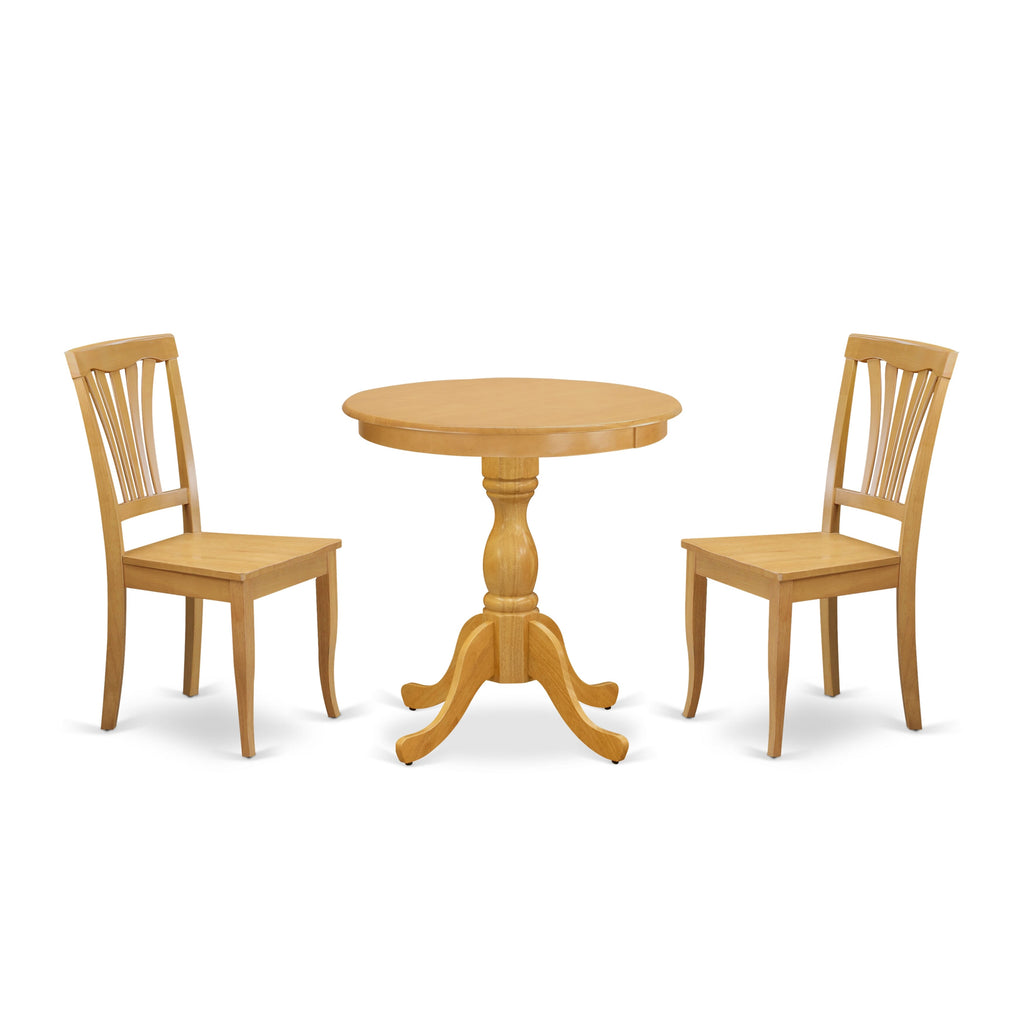 ESAV3-S1S-8 3-Piece Round Pedestal Table Set with Matching Oak Chairs for Dining