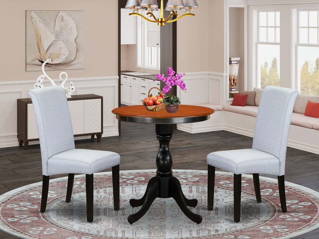ESBA3-VT5-65 Compact Dining Set with Pedestal Table & Upholstered Chairs for Small Areas