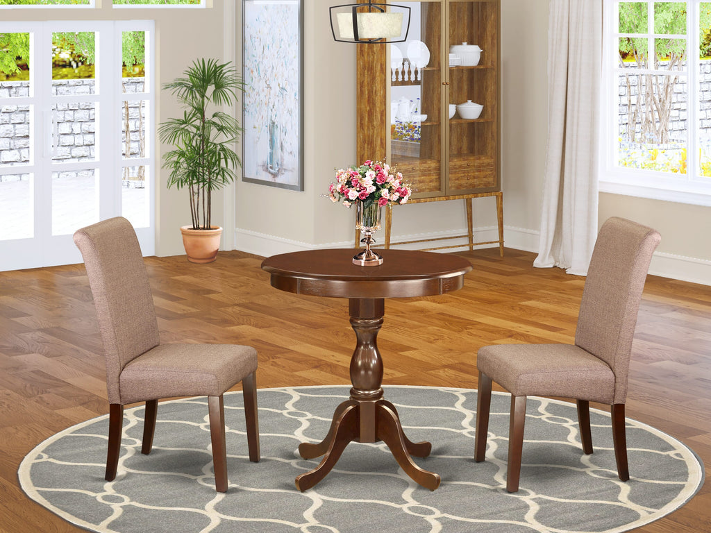 ESBA3-6O2-GG Elegant 3-Piece Round Pedestal Table Set with Classic Chairs, 30 Size, Mahogany Finish