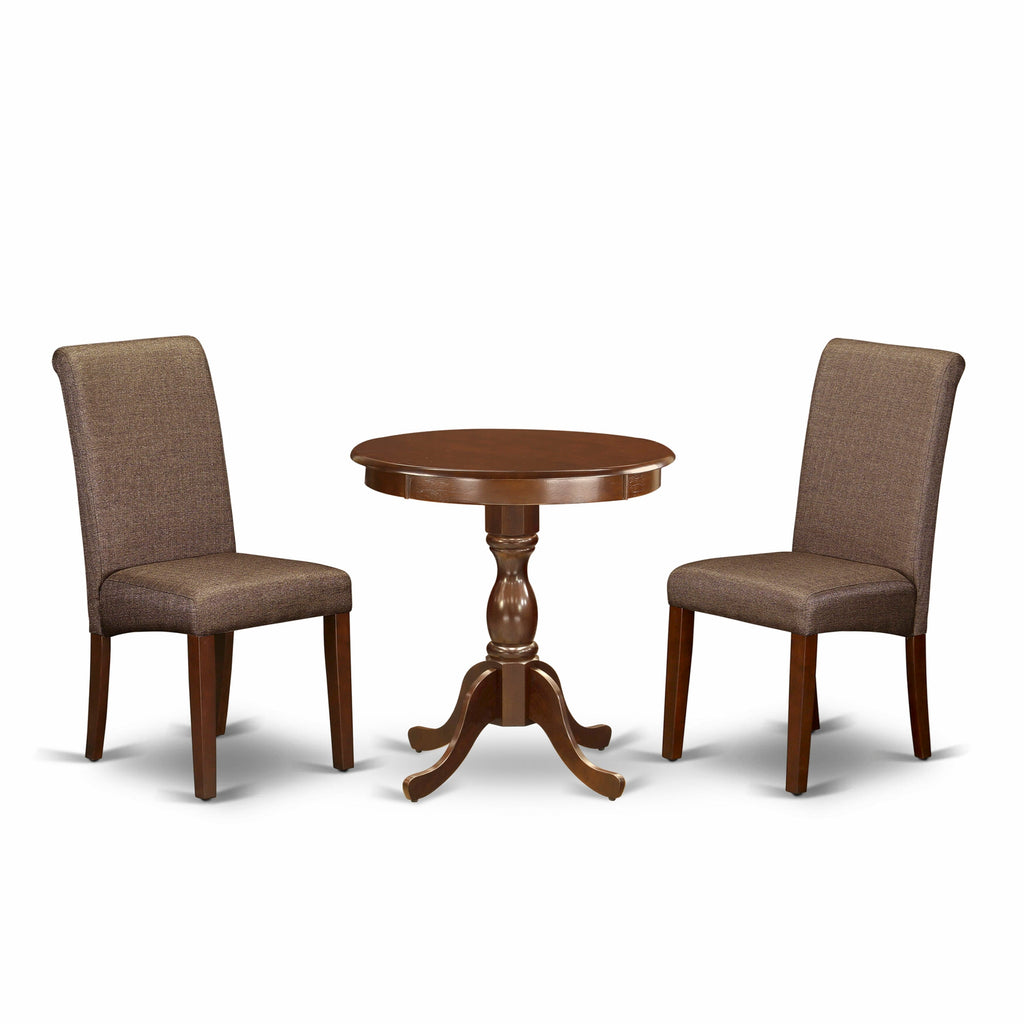 ESBA3-6O2-GG Elegant 3-Piece Round Pedestal Table Set with Classic Chairs, 30 Size, Mahogany Finish