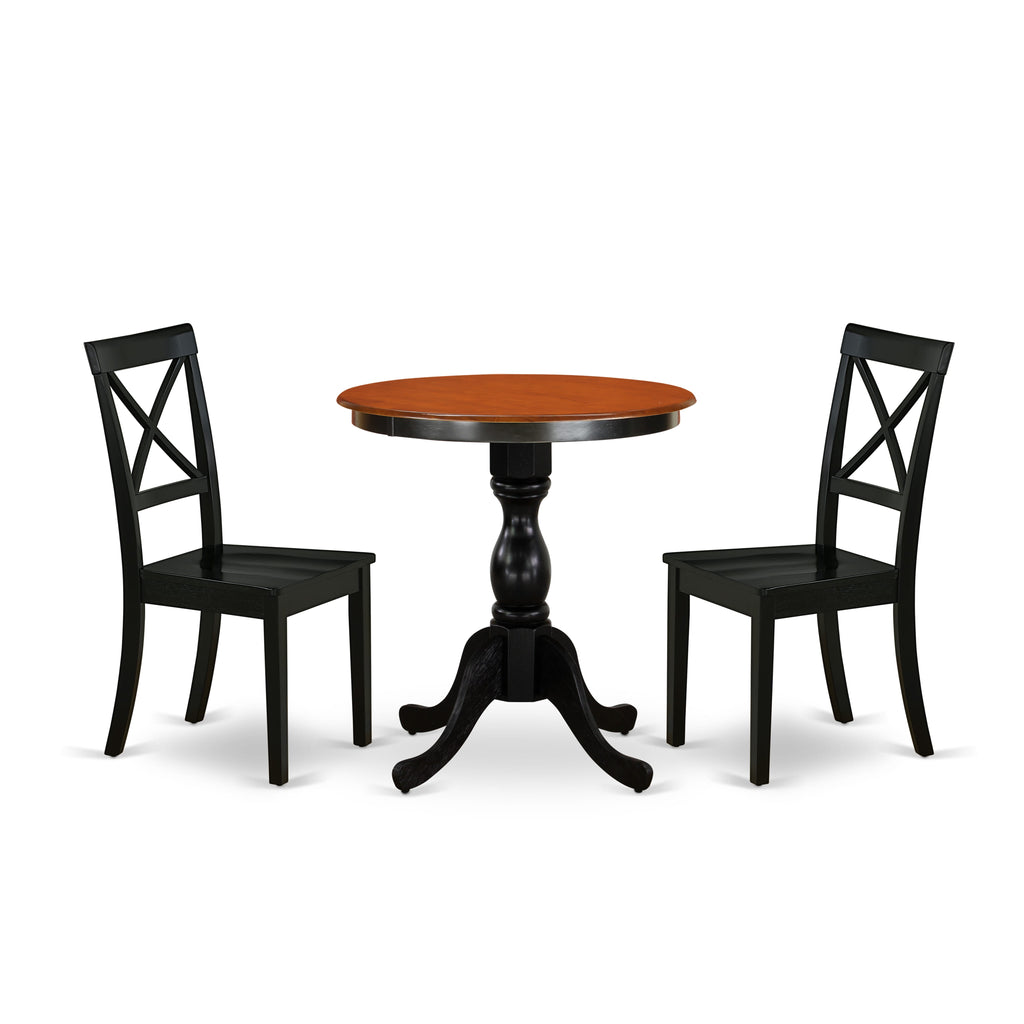 ESBO3-XZK-9 3-Piece Round Dining Set with Pedestal & Two Chairs in Black & Cherry, 30x30 Inch