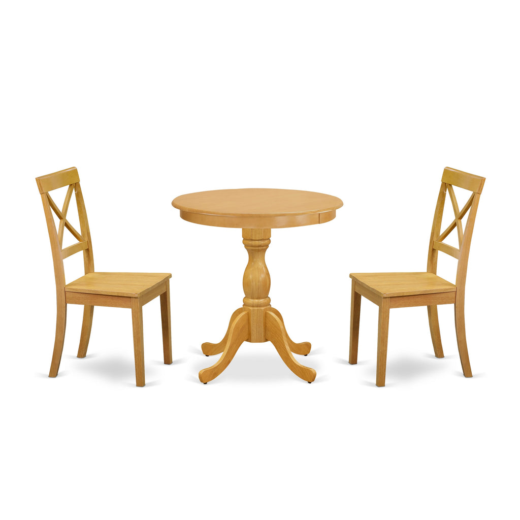 ESBO3-UCZ-F Elegant 3-Piece Set Pedestal Dining Table & 2 Chairs, Perfect for Cozy Spaces, Oak Finish