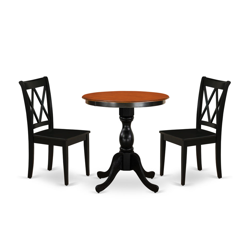 ESCL3-O6O-Y 3 Piece Set Compact Dining Ensemble with Round Table & Duo of Chairs - Black & Cherry