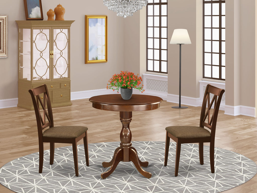 ESCL3-3QL-8 3-Piece Dining Ensemble with Round Pedestal Table & Chairs in Linen Upholstery
