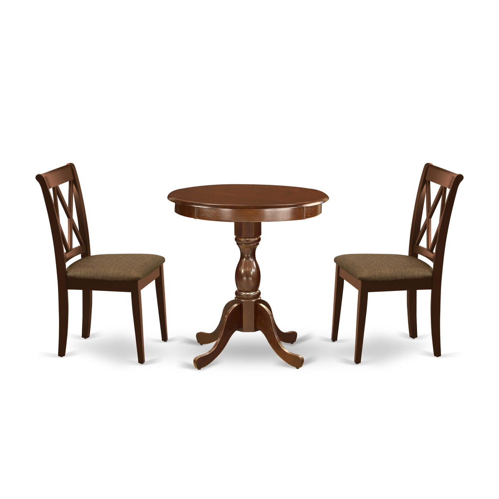 ESCL3-3QL-8 3-Piece Dining Ensemble with Round Pedestal Table & Chairs in Linen Upholstery