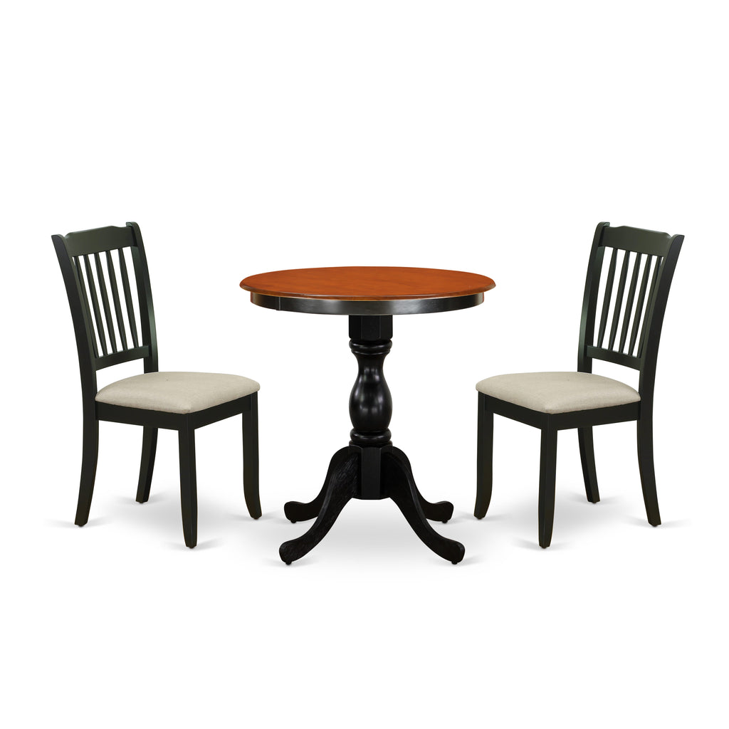 ESDA3-JRL-2 - Stylish 3 Piece Small Space Table Set with Round Pedestal and Upholstered Chairs, 30 Black Cherry