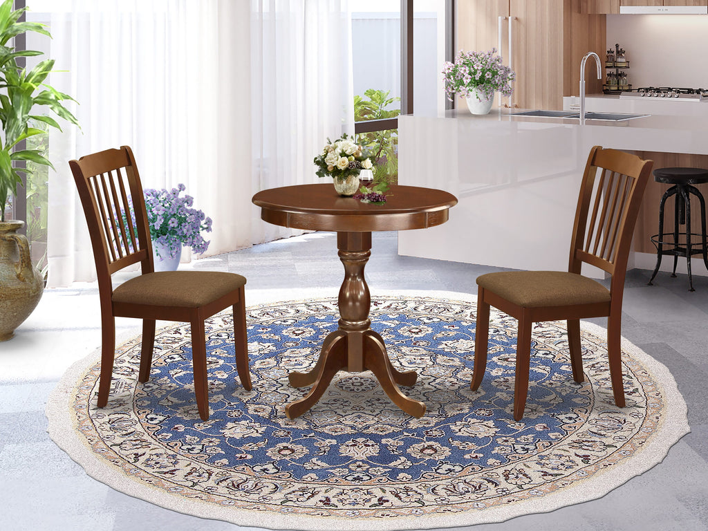 ESDA3-ZT3-R 3-Piece Dining Ensemble for Compact Areas Includes Round Table with Pedestal & 2 Upholstered Chairs