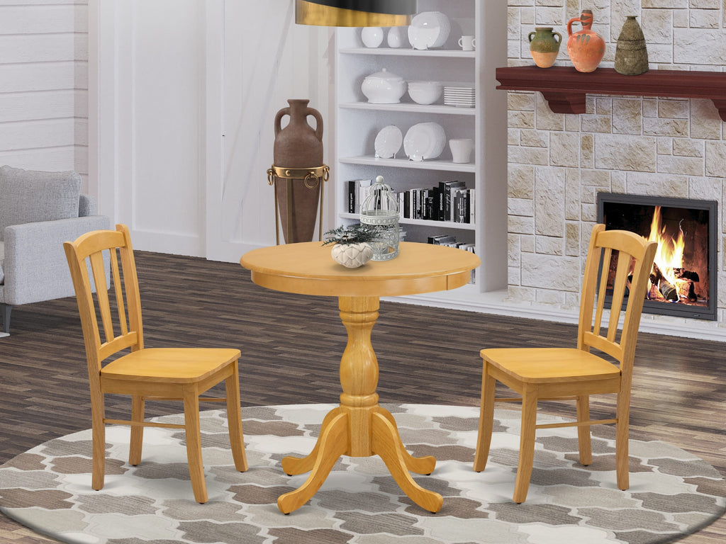 ESDL3-VQ8-H 3-Pc Dining Set for Compact Areas Round Table with Stand & Two Oak Chairs, 30x30 Inchs