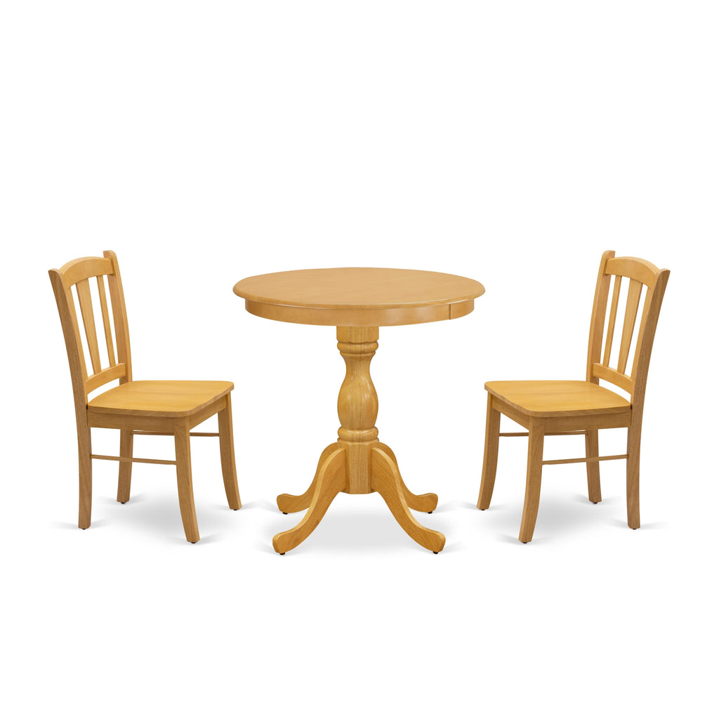 ESDL3-VQ8-H 3-Pc Dining Set for Compact Areas Round Table with Stand & Two Oak Chairs, 30x30 Inchs