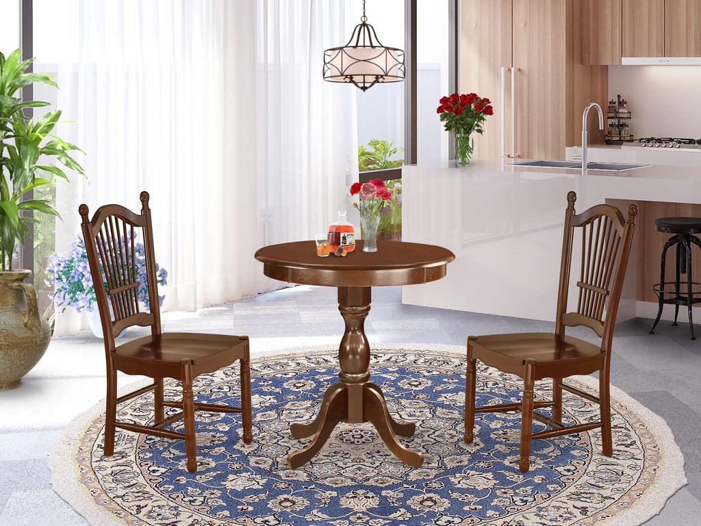 ESDO3-BSV-B Stylish 3-Piece Circular Dining Set with Pedestal Table and 2 Chairs for Cozy Nooks, 30 Tabletop, Savvy Black Finish