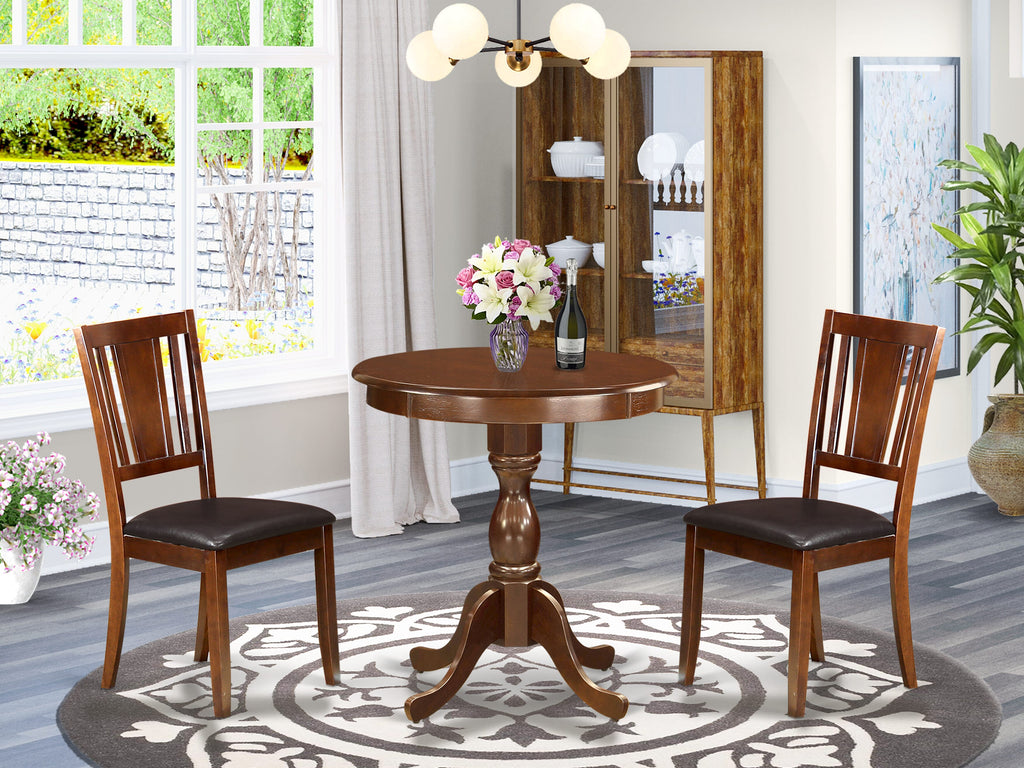 ESDU3-8VY-CY Elegant 3-Piece Dining Set with Round Mahogany Table & 2 Comfort-Padded Chairs