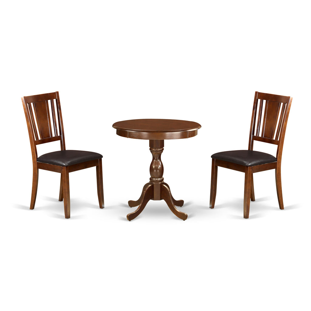 ESDU3-8VY-CY Elegant 3-Piece Dining Set with Round Mahogany Table & 2 Comfort-Padded Chairs