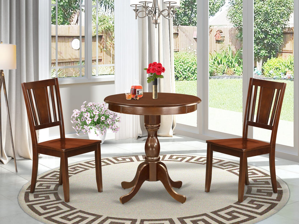 ESDU3-B5P-O 3-Piece Dining Set Round Table and Seat Trio, 30-Inch Mahogany Finish with Pedestal