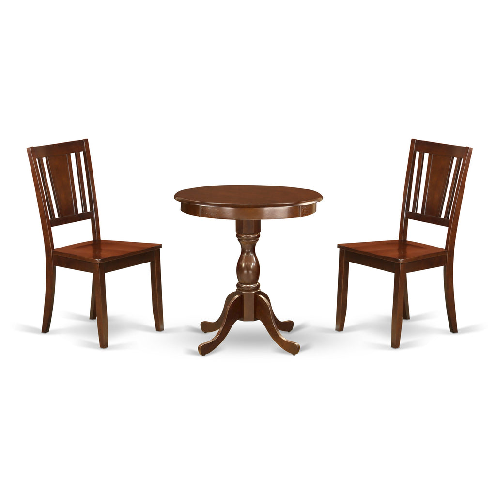 ESDU3-B5P-O 3-Piece Dining Set Round Table and Seat Trio, 30-Inch Mahogany Finish with Pedestal