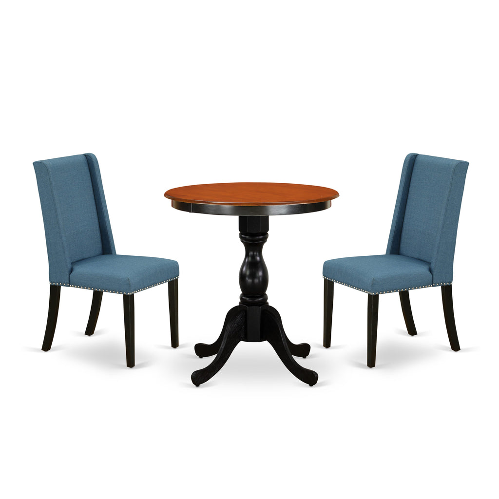 ESFL3-26E-6T Elegant 3-Piece Dining Ensemble with Round Table & Upholstered Chairs, Black & Cherry Finish