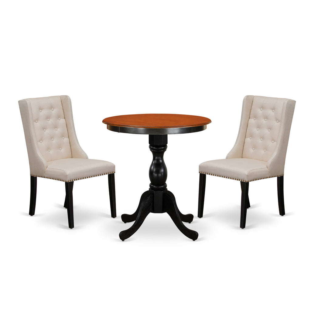 ESFO3-203-HA Classic 3-Piece Dining Set with Round Table & Cream Chairs, 30x30 Black Cherry Finish