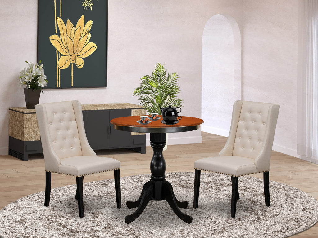 ESFO3-203-HA Classic 3-Piece Dining Set with Round Table & Cream Chairs, 30x30 Black Cherry Finish