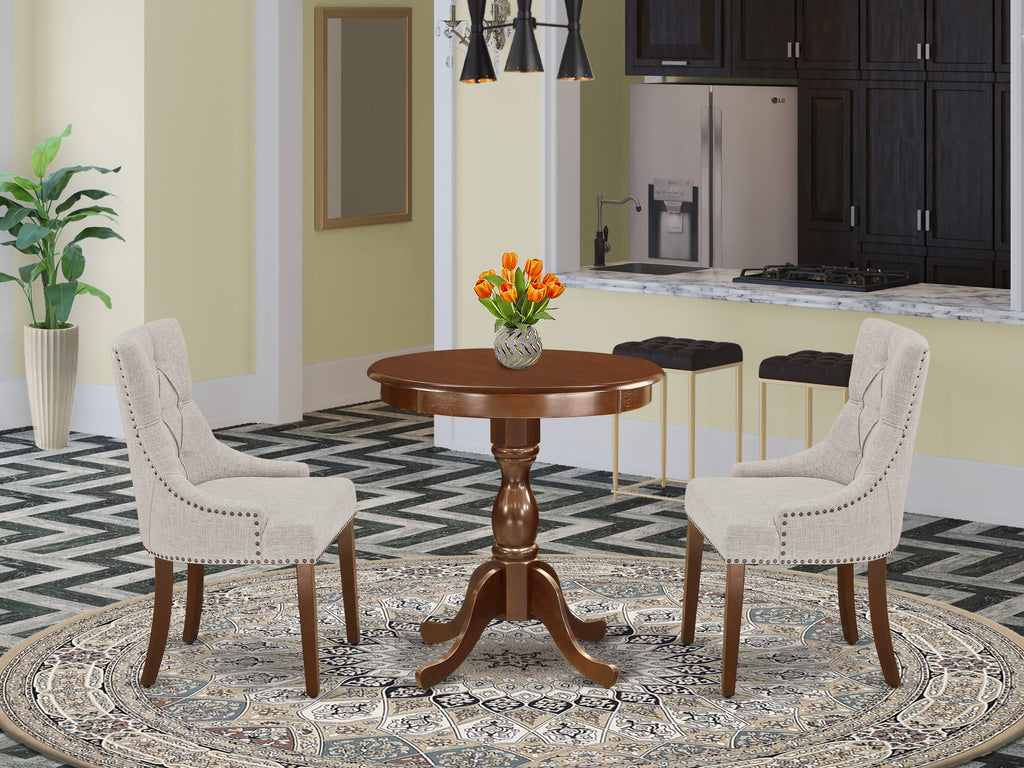 ESFR3-QIV-GH Compact Dining Set Pedestal Table & Doeskin Chairs for Cozy Spaces, 30-Inch Round