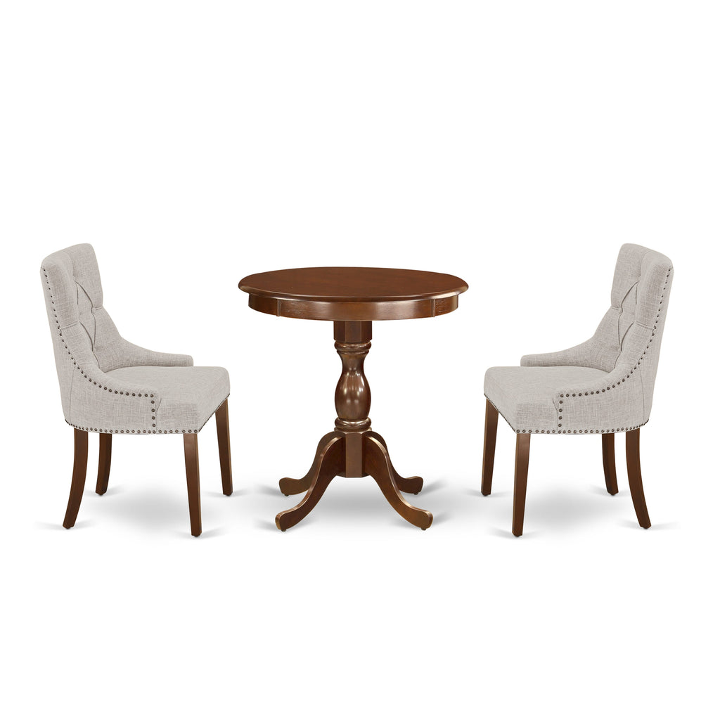 ESFR3-QIV-GH Compact Dining Set Pedestal Table & Doeskin Chairs for Cozy Spaces, 30-Inch Round
