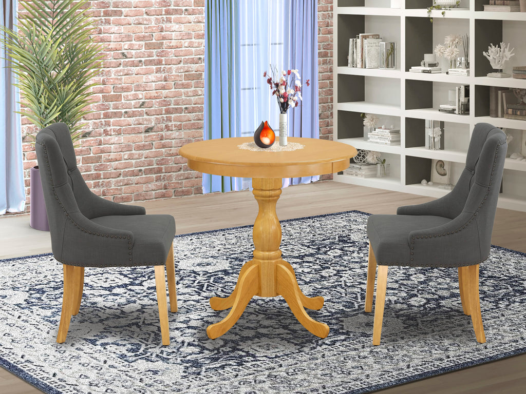 ESFR3-VFS-H5 Compact Oak Round Table Set with Pedestal and Upholstered Chairs, 3 Pieces