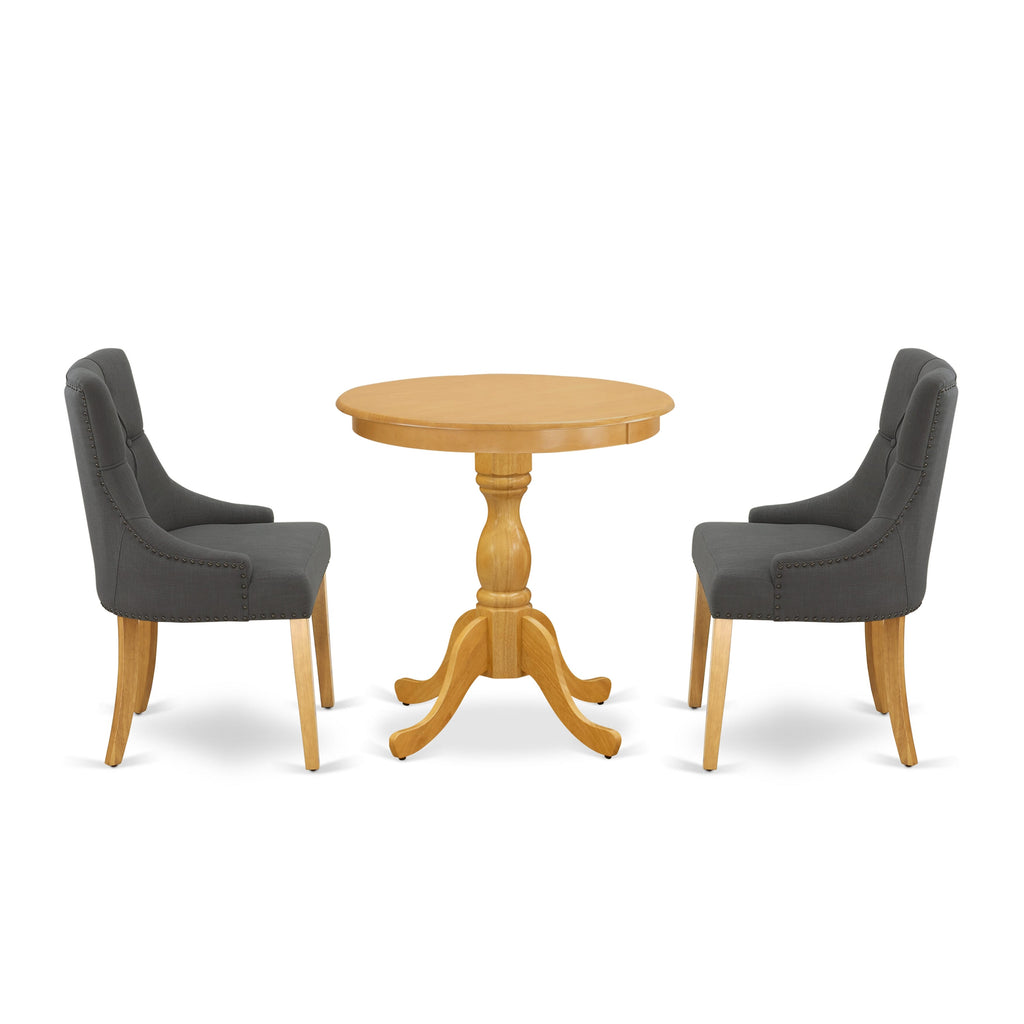ESFR3-VFS-H5 Compact Oak Round Table Set with Pedestal and Upholstered Chairs, 3 Pieces