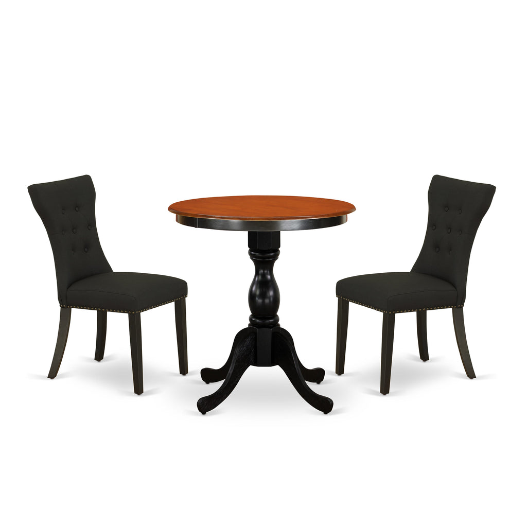 ESGA3-I5G-A8 Dining Ensemble for Compact Areas with Circular Table and Two Cushioned Chairs, Black & Cherry