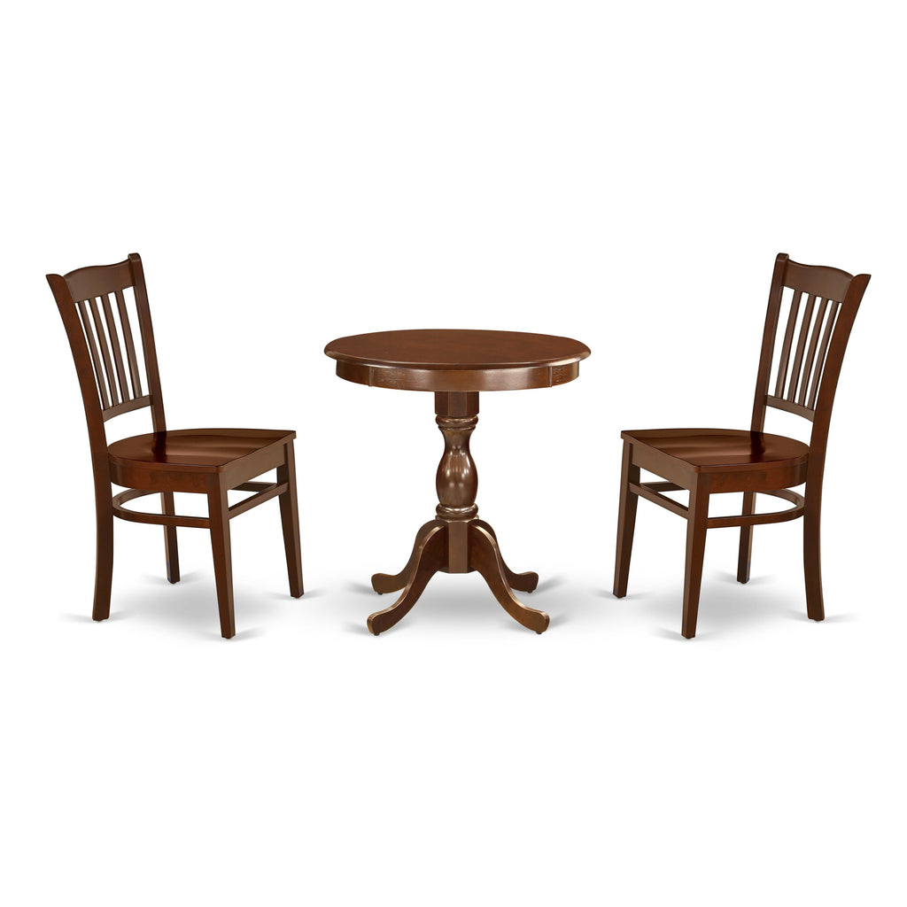 ESGR3-NVA-G Oval Dining Table Set with Pedestal Base and 2 Mahogany Chairs, 30