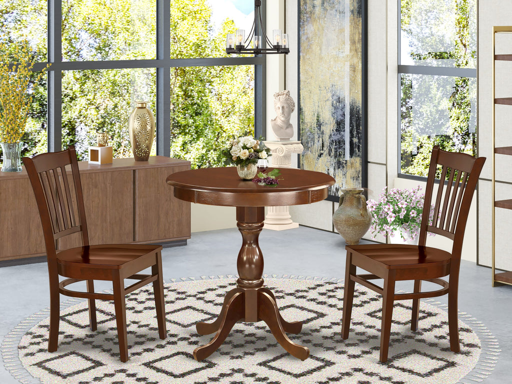 ESGR3-NVA-G Oval Dining Table Set with Pedestal Base and 2 Mahogany Chairs, 30