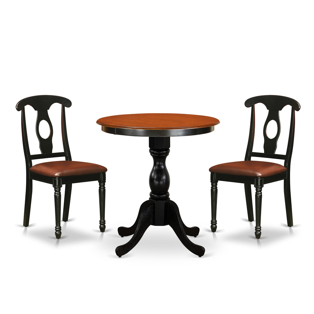 ESKE3-EDO-UE Round Dining Table Set 3-Piece Ensemble with Faux Leather Seats, Black & Cherry (30x30 inches)