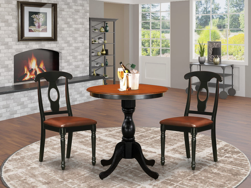 ESKE3-EDO-UE Round Dining Table Set 3-Piece Ensemble with Faux Leather Seats, Black & Cherry (30x30 inches)