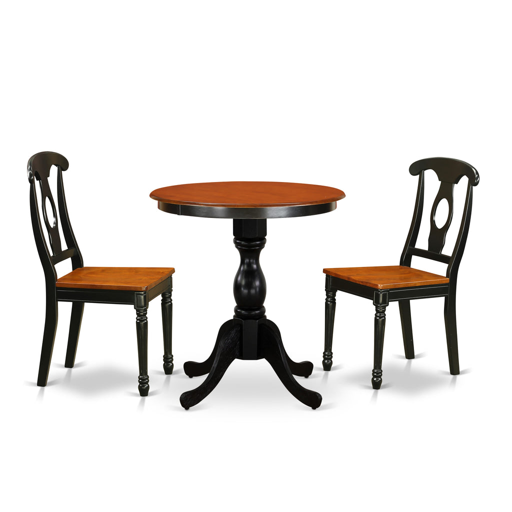 ESKE3-M0S-5 3-Piece Compact Dining Ensemble Round Table and Chairs Set for Cozy Spaces, 30-Inch Black & Cherry