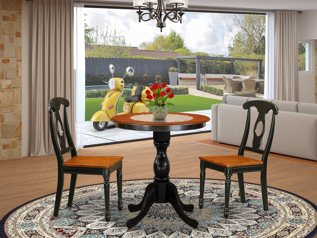 ESKE3-M0S-5 3-Piece Compact Dining Ensemble Round Table and Chairs Set for Cozy Spaces, 30-Inch Black & Cherry