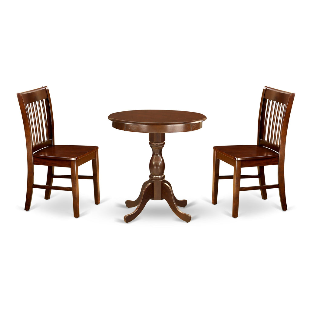 Crafted Dining Set ESNF3-M8G-K Compact 3 Piece Ensemble with Round Table and Pair of Chairs, Mahogany Finish