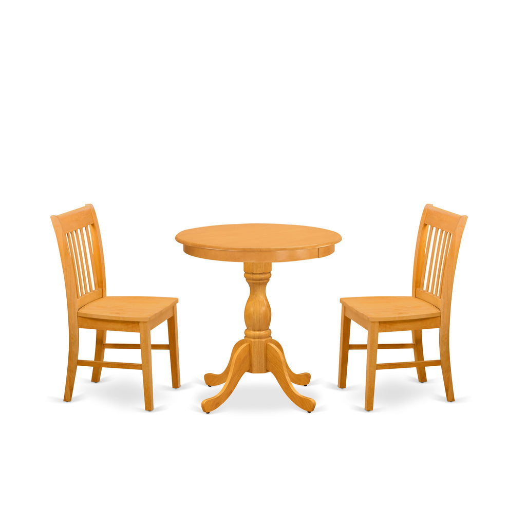 ESNF3-LZE-M 3-Piece Round Table & Chair Set with Pedestal Base and Two Kitchen Seats, 30 Oak Dining