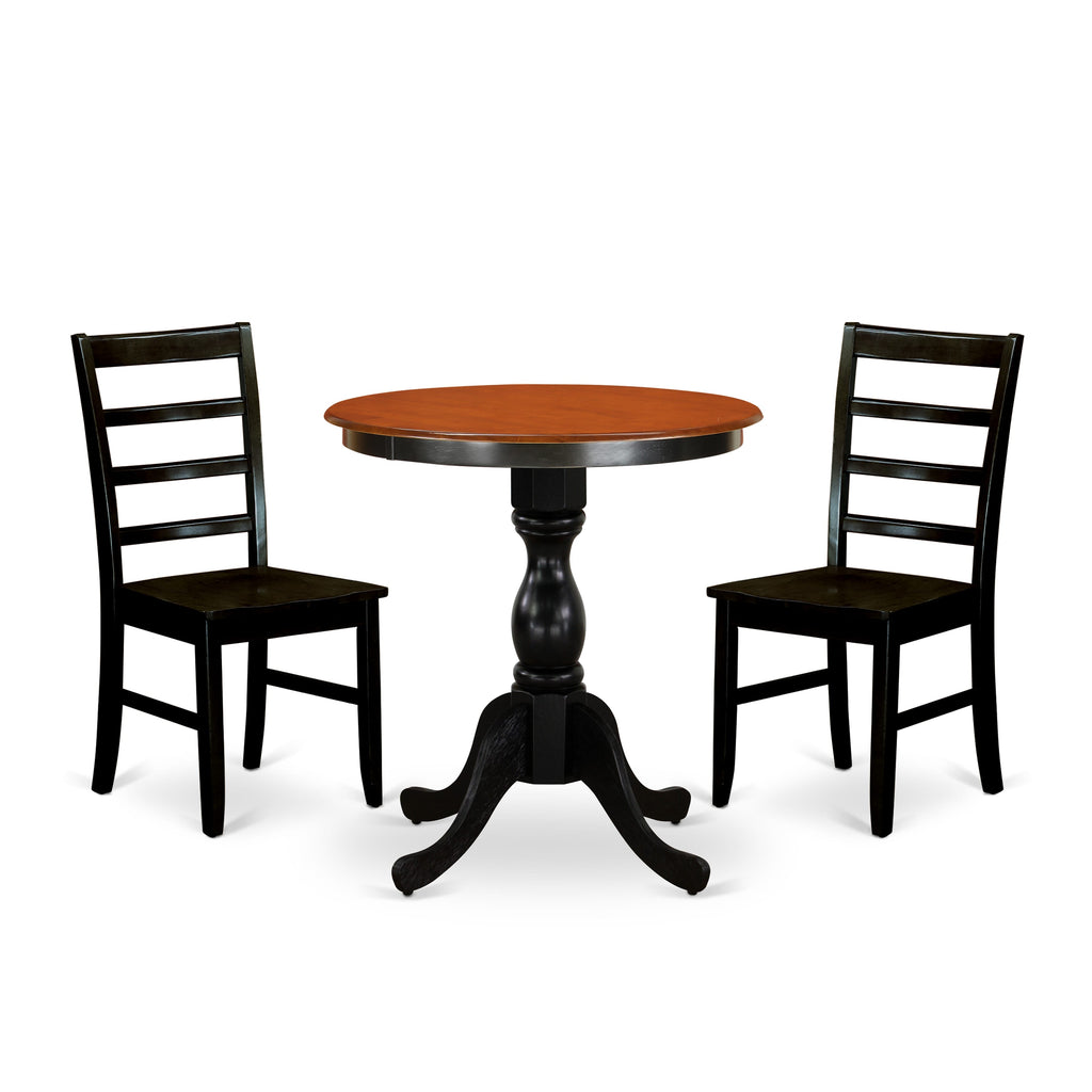 ESPF3-BPZ-O 3-Piece Dining Set with Pedestal Table and Two Chairs, 30 x 30 Inch, Black & Cherry Elegance