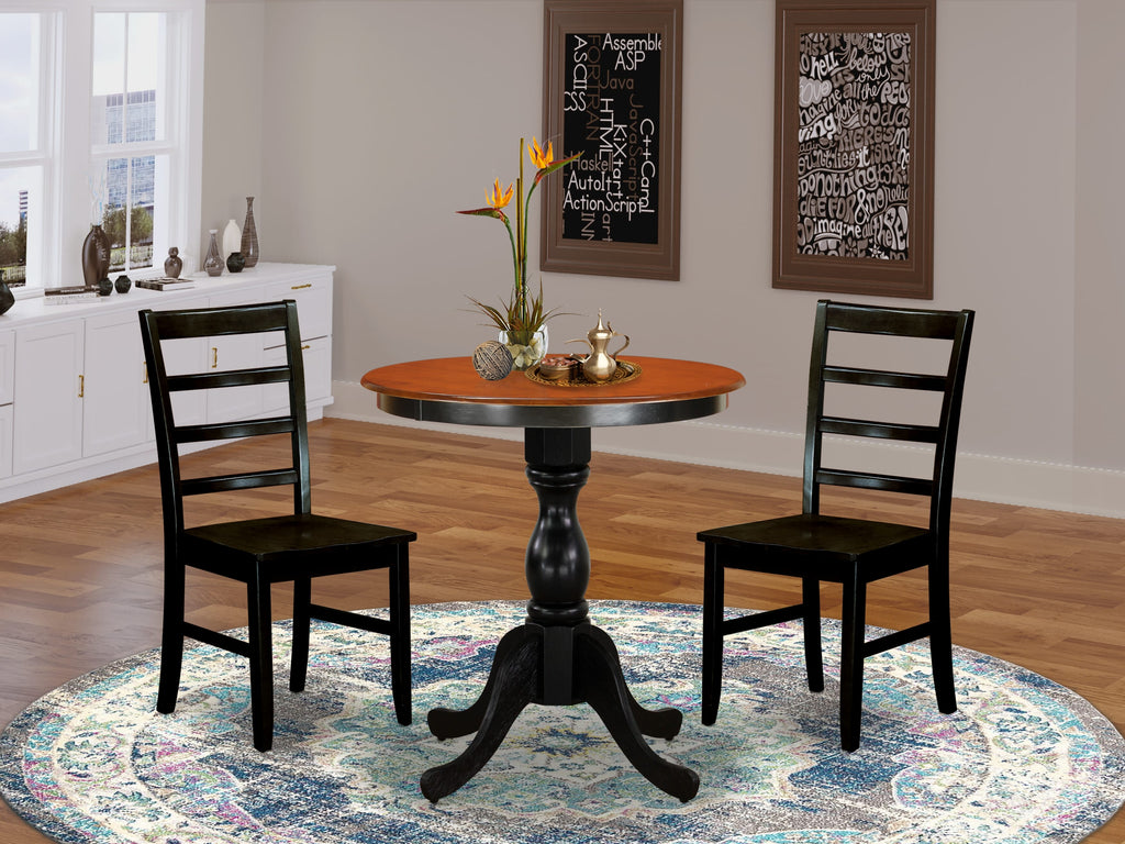 ESPF3-BPZ-O 3-Piece Dining Set with Pedestal Table and Two Chairs, 30 x 30 Inch, Black & Cherry Elegance