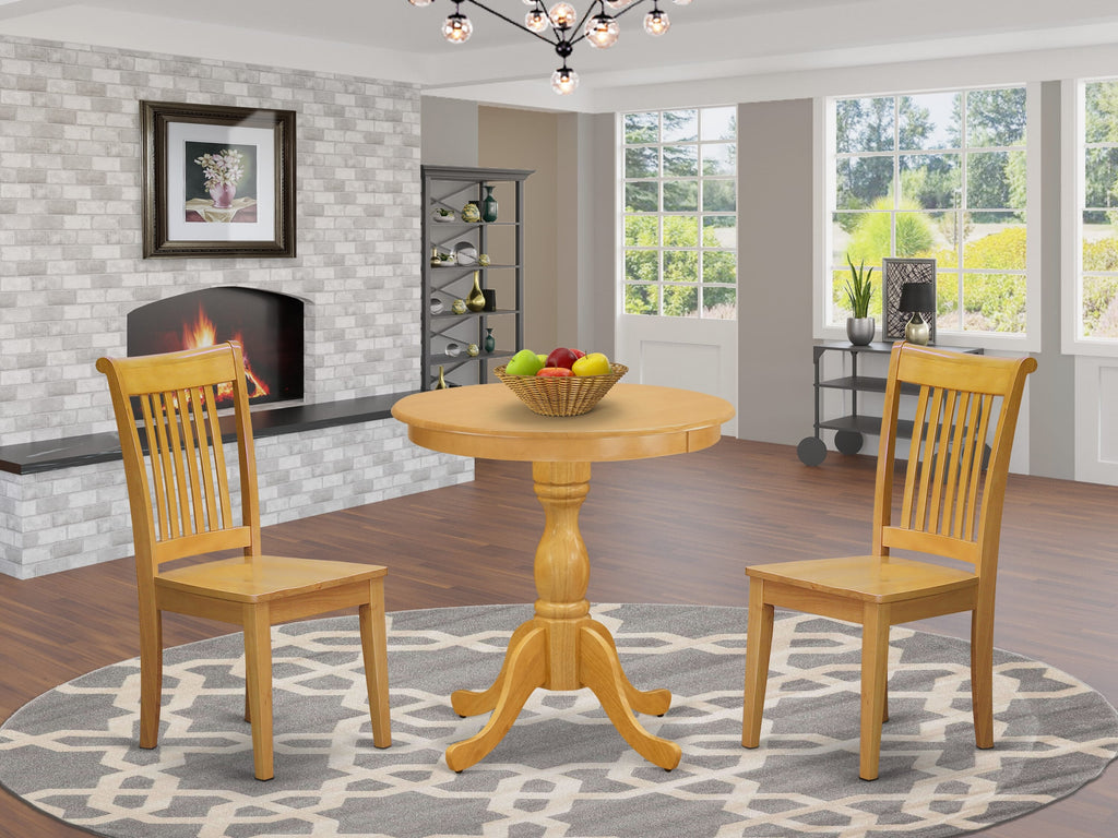 ESPO3-8LO-4 Classic 3-Piece Dining Set with Round Pedestal Table and Two Chairs in Oak Finish, 30x30