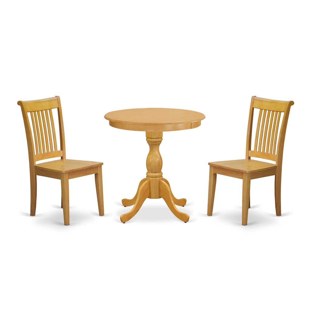 ESPO3-8LO-4 Classic 3-Piece Dining Set with Round Pedestal Table and Two Chairs in Oak Finish, 30x30