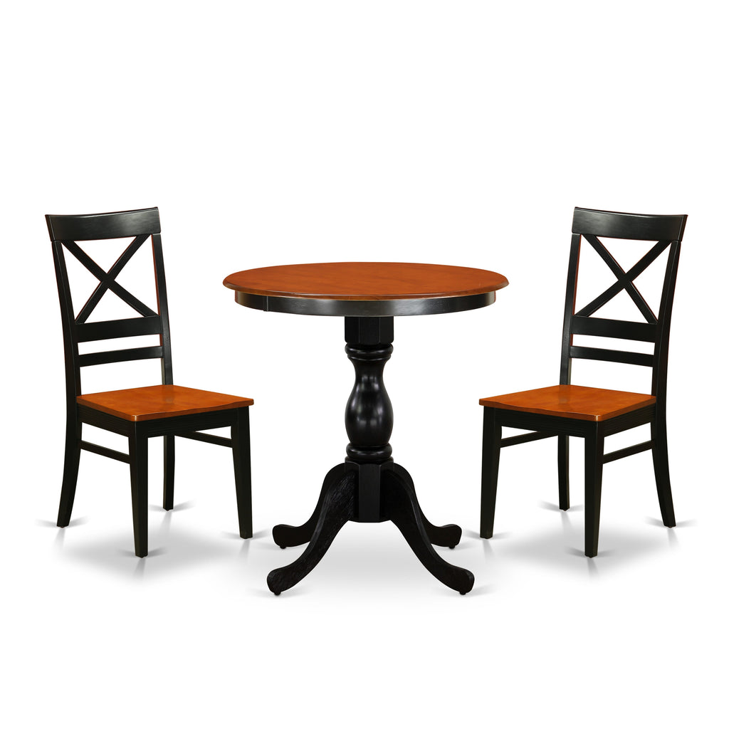 ESQU3-7FK-C 3-Piece Dining Set Round Table with Pedestal & 2 Wooden Chairs for Cozy Spaces in Black & Cherry