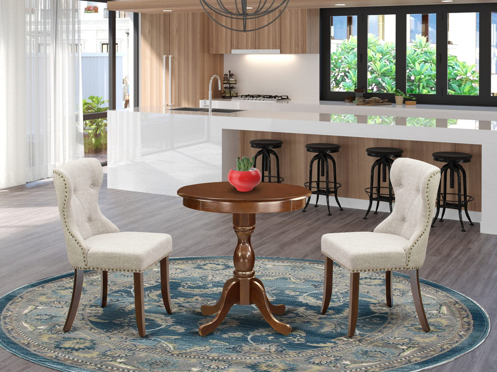 Stylish Modern Dining Set ESSI3-JID-24 3-Piece Ensemble with Pedestal Table and Upholstered Chairs